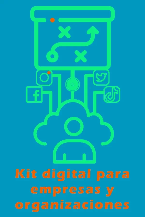 Portada de un informe con la frase: Kit digital para empresas y organizaciones. Tiene varios iconos de las redes sociales como Youtube, Twitter, Facebook, Instagram y Tiktokuno es la pantalla de un Pc que aparece el dibujo de una estrategia y el otro es el perfil de una persona rodeado de los iconos de redes sociales como Youtube