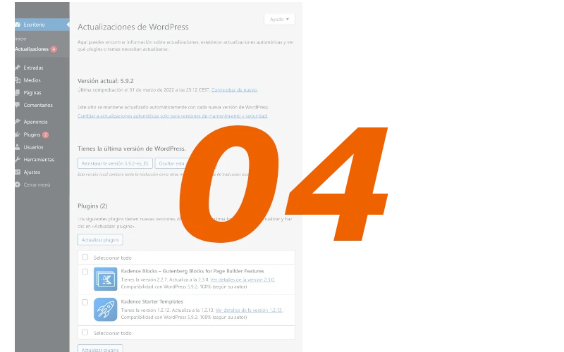 Pantalla actualizaciones de WordPress