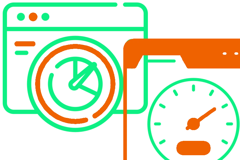 Iconos en referencia a Seguimiento de la velocidad de carga en el mantenimiento web y de tiendas online en Valencia